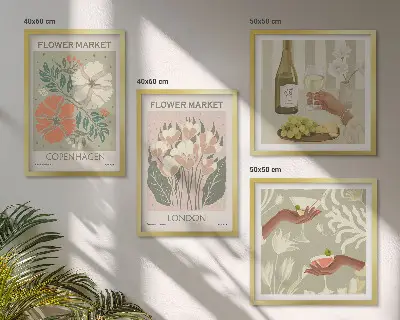 Floral wall art set featuring wine city motifs