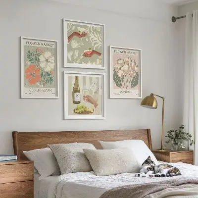 Floral wall art set featuring wine city motifs