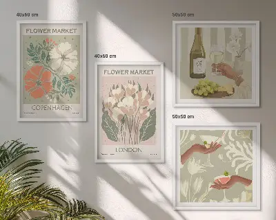 Floral wall art set featuring wine city motifs