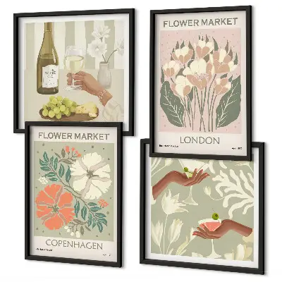 Floral wall art set featuring wine city motifs