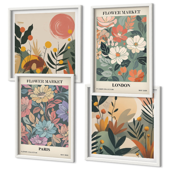 Set of 4 wall art pieces Floral Posters Paris London