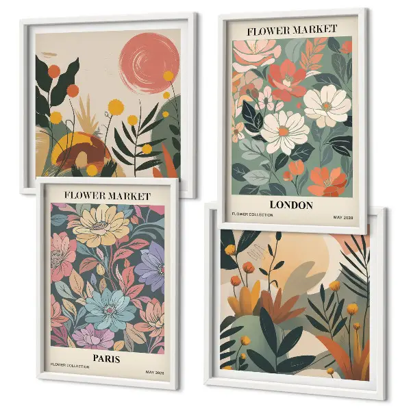 Floral Paris and London wall art posters set of 4 pieces