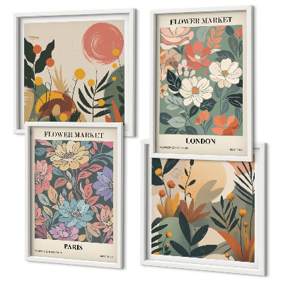 Set of 4 wall art pieces Floral Posters Paris London
