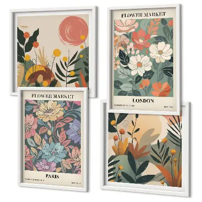 Floral Paris and London wall art posters set of 4 pieces