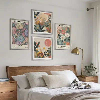 Floral Paris and London wall art posters set of 4 pieces