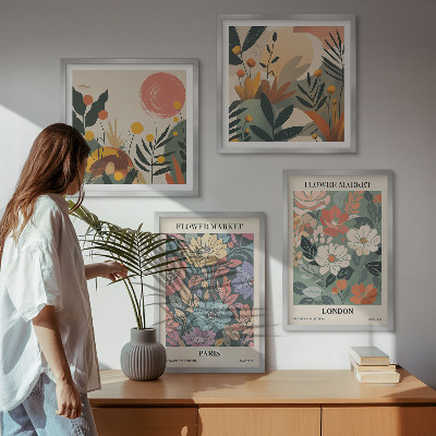 Set of 4 wall art pieces Floral Posters Paris London