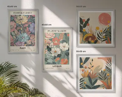Floral Paris and London wall art posters set of 4 pieces