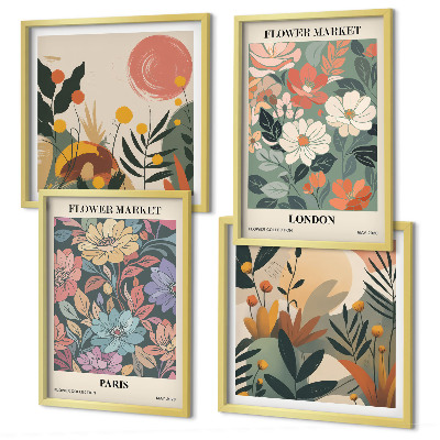 Set of 4 wall art pieces Floral Posters Paris London