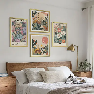 Floral Paris and London wall art posters set of 4 pieces