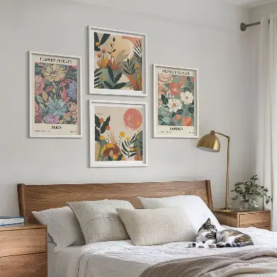 Floral Paris and London wall art posters set of 4 pieces