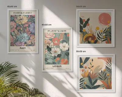Floral Paris and London wall art posters set of 4 pieces