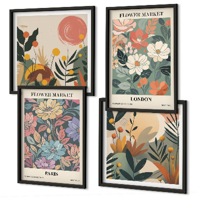 Set of 4 wall art pieces Floral Posters Paris London