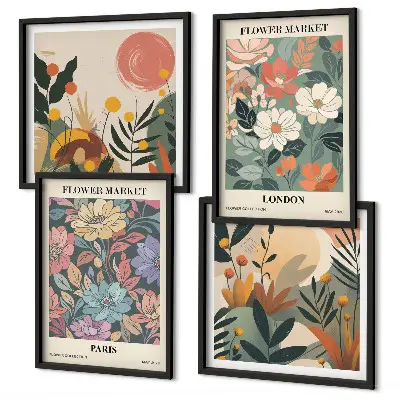 Floral Paris and London wall art posters set of 4 pieces