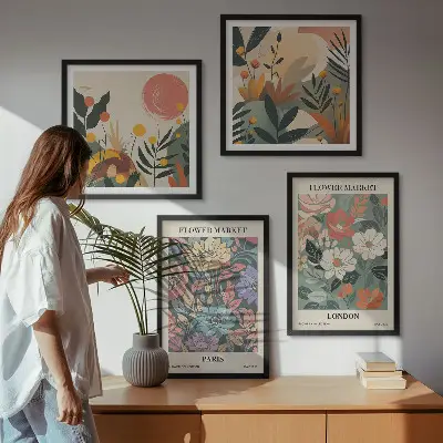 Floral Paris and London wall art posters set of 4 pieces