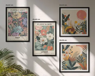 Floral Paris and London wall art posters set of 4 pieces