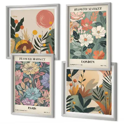 Floral Paris and London wall art posters set of 4 pieces