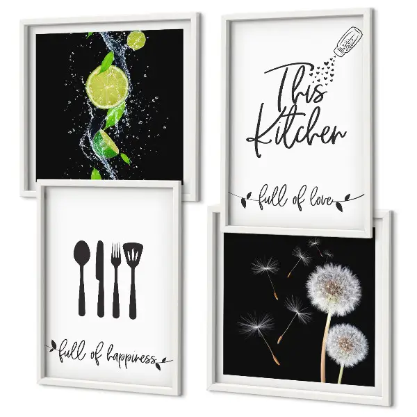 Multi-piece wall decor set dandelions with lime kitchen inscriptions