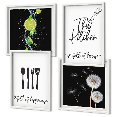 Multi-piece wall decor set dandelions with lime kitchen inscriptions