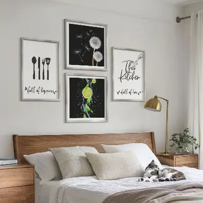Multi-piece wall decor set dandelions with lime kitchen inscriptions