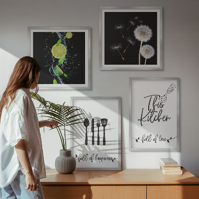 Multi-piece wall decor set Dandelions lime kitchen inscriptions