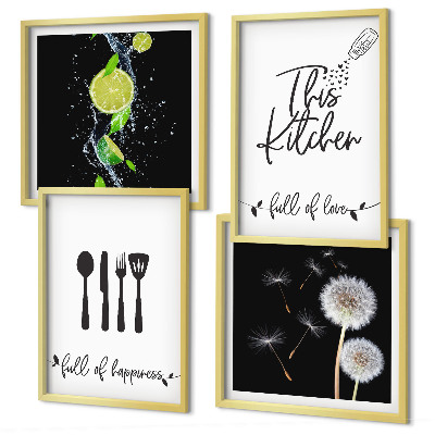Multi-piece wall decor set Dandelions lime kitchen inscriptions