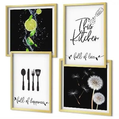 Multi-piece wall decor set dandelions with lime kitchen inscriptions