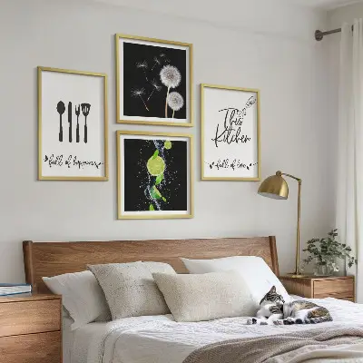 Multi-piece wall decor set dandelions with lime kitchen inscriptions