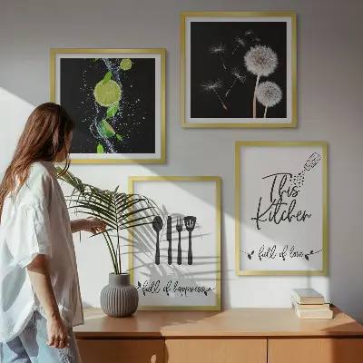 Multi-piece wall decor set dandelions with lime kitchen inscriptions