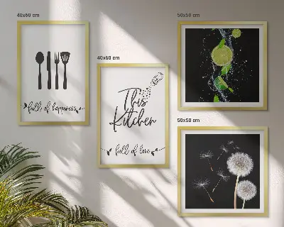 Multi-piece wall decor set dandelions with lime kitchen inscriptions