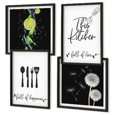Multi-piece wall decor set dandelions with lime kitchen inscriptions