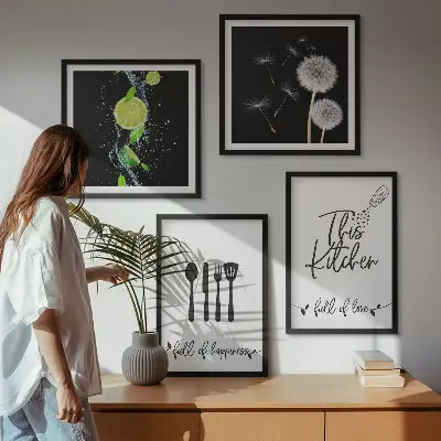 Multi-piece wall decor set dandelions with lime kitchen inscriptions