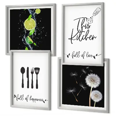 Multi-piece wall decor set dandelions with lime kitchen inscriptions