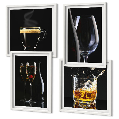 Wall art set Whiskey wine champagne coffee alcohol