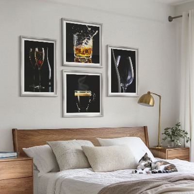 Wall art set Whiskey wine champagne coffee alcohol