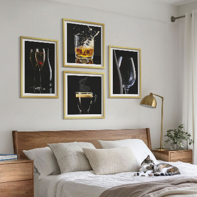 Wall art set Whiskey wine champagne coffee alcohol