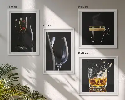 Wall art set featuring whiskey, wine, champagne, and coffee themes