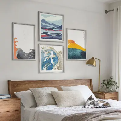 Japanese Waves Art Wall Decor set of 4 graphic prints
