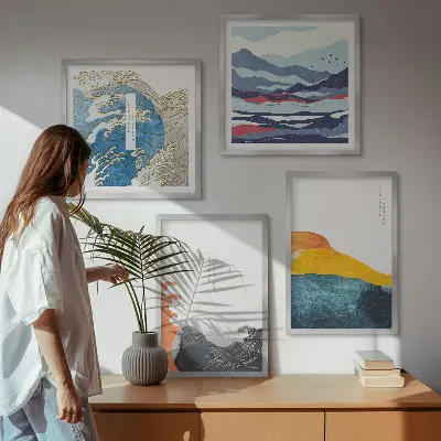 Japanese Waves Art Wall Decor set of 4 graphic prints