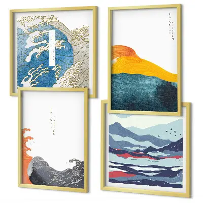 Japanese Waves Art Wall Decor set of 4 graphic prints