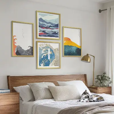 Japanese Waves Art Wall Decor set of 4 graphic prints