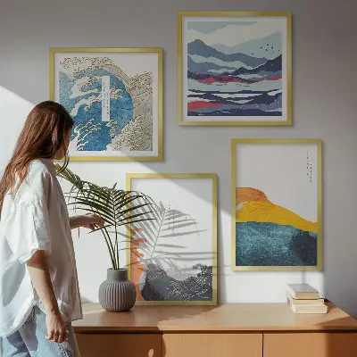 Japanese Waves Art Wall Decor set of 4 graphic prints