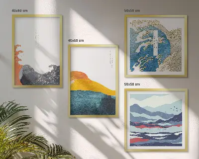 Japanese Waves Art Wall Decor set of 4 graphic prints