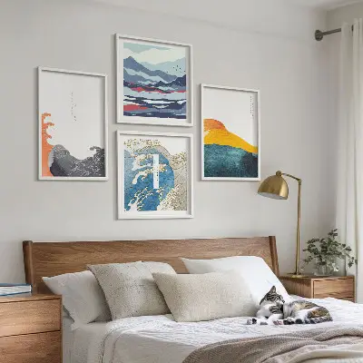 Japanese Waves Art Wall Decor set of 4 graphic prints