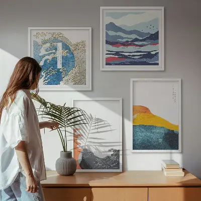 Japanese Waves Art Wall Decor set of 4 graphic prints