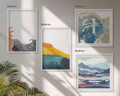 Set of 4 wall art pieces Waves Japanese art graphics