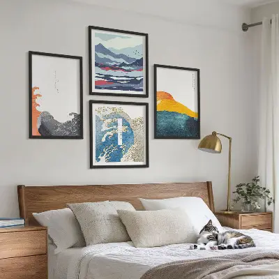 Japanese Waves Art Wall Decor set of 4 graphic prints