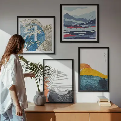 Japanese Waves Art Wall Decor set of 4 graphic prints
