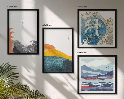 Japanese Waves Art Wall Decor set of 4 graphic prints