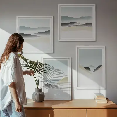 Multi-piece wall decor set minimalist mountain landscape in pastel colors