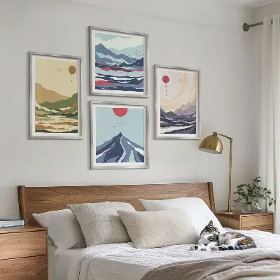 Wall art set pastel mountains in a Japandi style